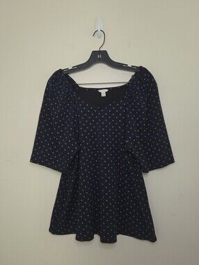 Women's Cato Blue Polka Dot Sweatheart  Neckline Top Sz 14/16 W